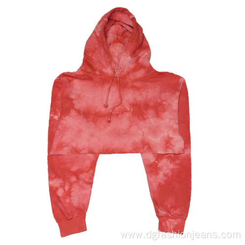 Cotton Aqua Mineral Wash Crop Top Women Hoodie